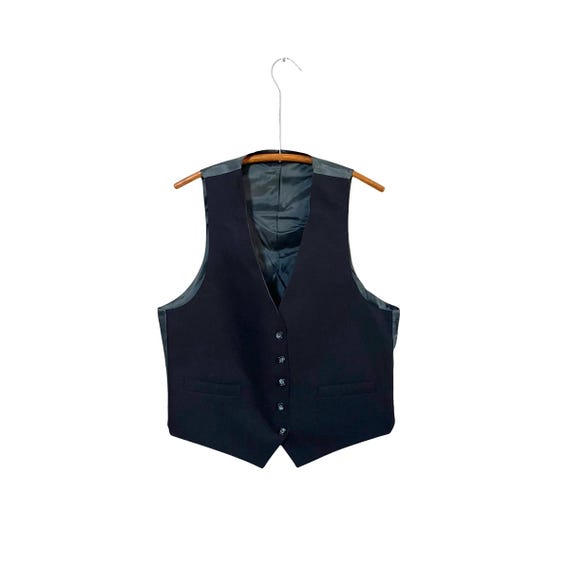 Vintage 70s Navy Poly Vest. Mens Navy Blue Vest. Mens Waistcoat Vest. Mens 80s Suit Vest. Boyfriend Vest Top. Dark Academia Vest. Blue Vest.