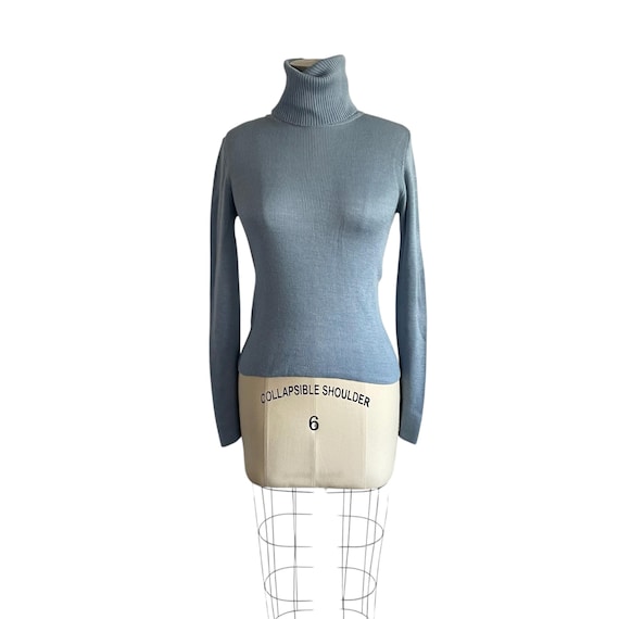 Vintage 70s 80s El Mor Baby Blue Ribbed Turtleneck Top: Casual Blue Sweater Blouse, Library Blouse, Autumn/Fall, Gilmore Girls Blouse.