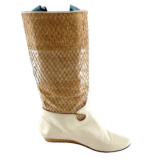 Vintage 80s 90s Steve Madden Boots. Ivory Leather Boots. Snakeskin Leather Boots. Cuffable Boots. Wedge Heel Boots. Size 8. Size 8.5 Etsy