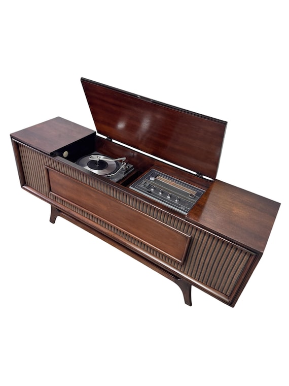 General Electric 70s Vintage Stereo Console Record Player Changer AM/FM Bluetooth. TheVintedgeCo *Square Front* Mid Century Record Player.