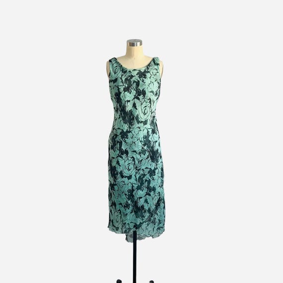 Vintage Meghan Matthews Floral Dress. Teal Bluish Green Floral Dress. Bias Layered Floral 90s Dress. Black Teal Floral Hi Lo Dress. Y2K 00s.