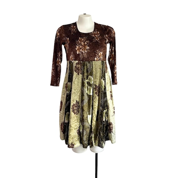 Vintage Granola Chic Velvet Dress: 90s 00s Y2K Dress, Babydoll Dress, Chocolate Velvet Dress, Sage Green Velvet Dress, Fairycore Dress, L XL