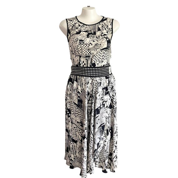 Vintage 90s Casino Print Dress Set: Black & White Tank, Wrap Skirt