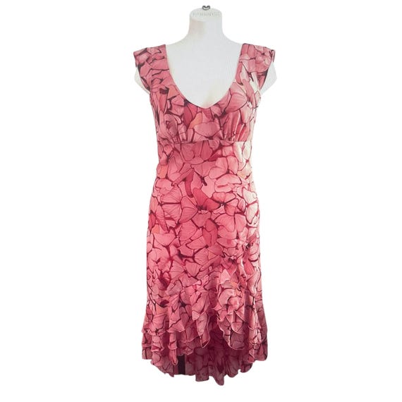 Vintage Pink Floral Hi-Lo Hem Dress. 90s Y2K Pink Babydoll Dress. Whimsigoth Floral Ruffle Dress. 90s 00s Y2k Floral Ruffle Hem Dress. Fubu.