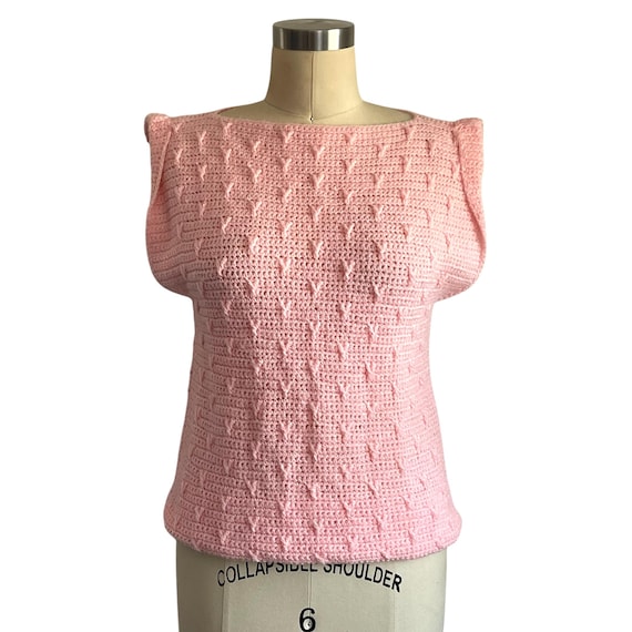 Vintage Pink Short-Sleeve Knit Sweater Top. Soft Pink Textured Sweater Shirt. Womens Soft Pink Pullover Knit Tank Top. Womens Knit Top. 80s.