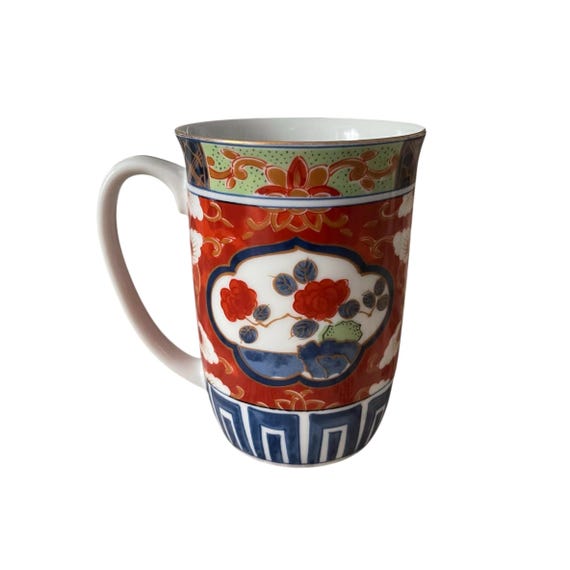 Vintage Eastern Floral Tea Cup | Cottagecore Coffee Mug, 60s-80s