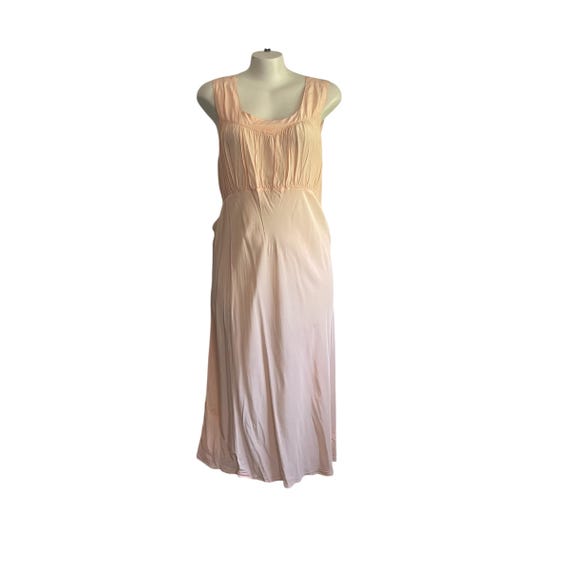 Vintage Peach Pink Peplum Nightgown, Pleated Maxi Slip Dress
