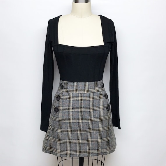 Vintage 90s Plaid Mini Skirt: High Waisted Wool Blend