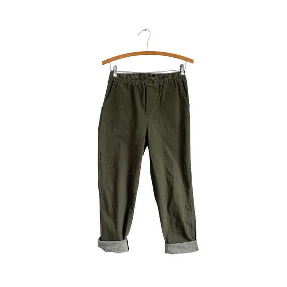 Vintage Military Green High Waist Tapered Pants. Forest Green Straight Leg Trousers. Elastic Waist. Army Casual. Grunge. 70s. 80s. 90s. 00s.