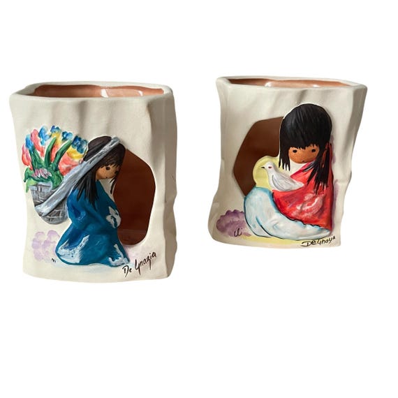 Vintage DeGrazia Candle Holders – Hand-Painted Ceramic Tea Light Holders