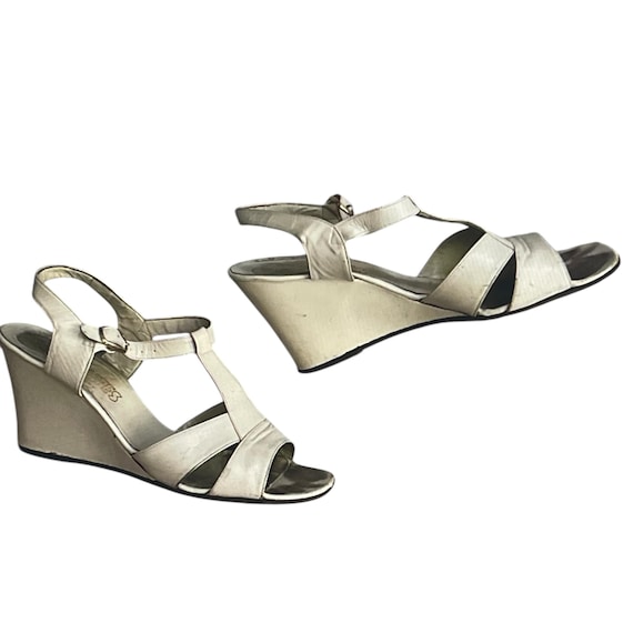 Vintage Socialite Italian Leather Sandals. 70s 80s Leather Wedge Heels. Vintage 1970s Wedge Heels. Bohemian Glam Leather Wedge Heels. 10.