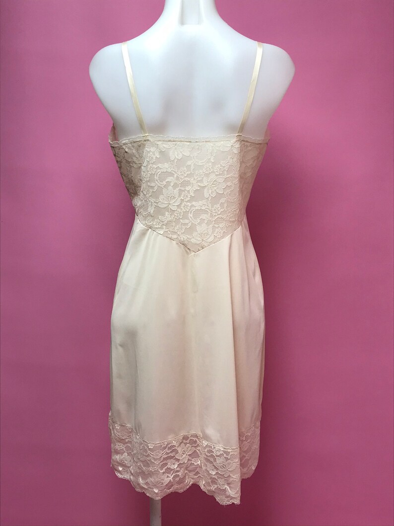 60s peach hue lace nylon lingerie slip dress