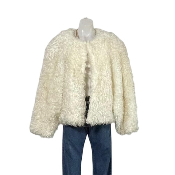 Vintage Shaggy Faux Fur Coat - Cream White Monster Jacket