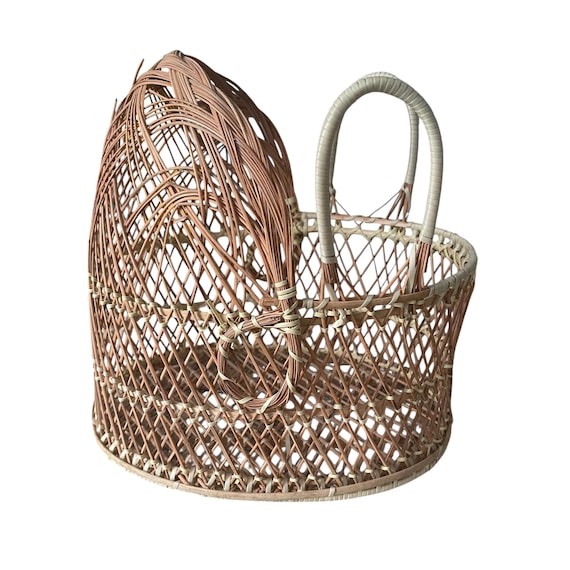 Vintage Wicker Basket Bassinet Planter, Boho Decor