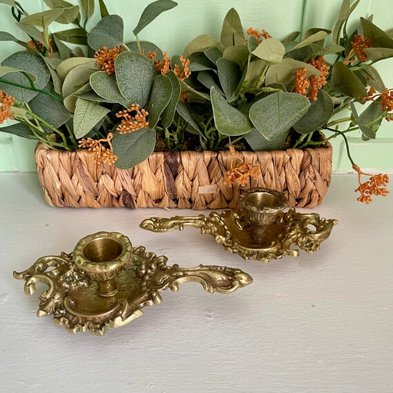 Vintage Brass Candlestick Holders. Brass Candle Holders. Brass Candle Display. Ornate Brass. Cottage Brass Decor. 60s. 70s. Brass Decor. 80s