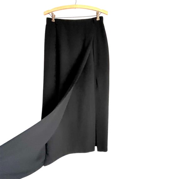 Vintage Black Pencil Midi Skirt. Mod Maxi Faux Wrap Skirt. Front Slits. Straight Cut. Elegant Business Style. Goth Maxi Skirt. Dark Academia
