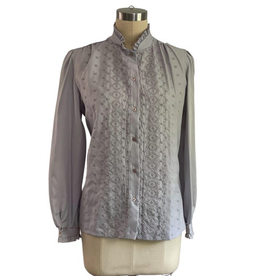 Vintage Embroidered Boho Prairie Blouse: 80s Button-Up Top