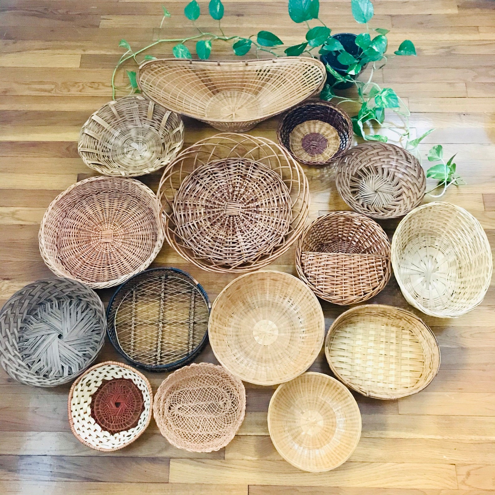 Farmhouse bohemian wicker trivet woven basket wall decor