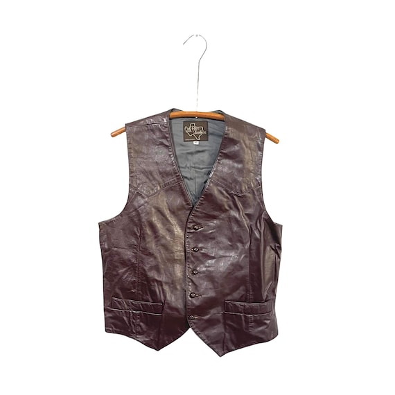 Vintage Cal Bros Leather Brown Leather Waistcoat Vest. Dark Genuine Leather Western Cowboy Vest Top. Hippie Rockstar Leather Vest. 80s. 90s.