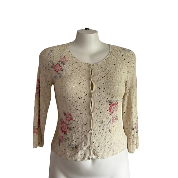 Vintage Sigrid Olsen Whimsy Cardigan: Button-Up, Flowers, Long Sleeves, Floral, Cottagecore Cardigan.