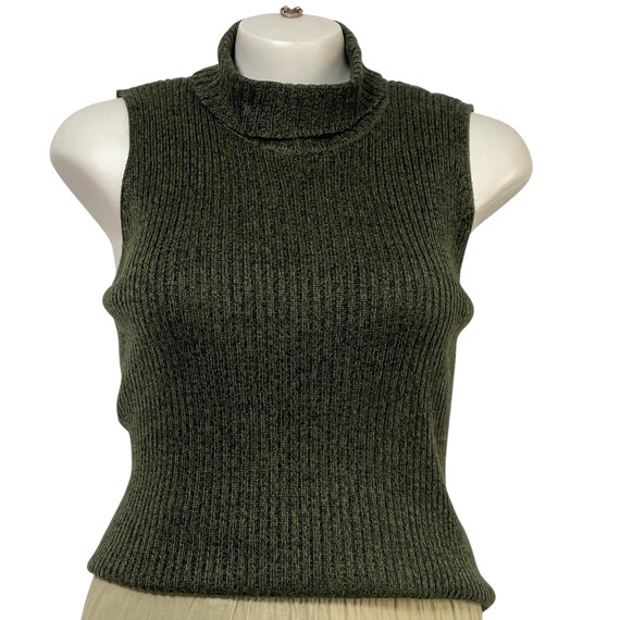 Olive Green Ribbed Tank Top. Turtleneck Ribbed Top. Women Casual Knit Top. Green Knit Tank Top. Sleeveless Knit Sweater Tank Top. XL Plus.