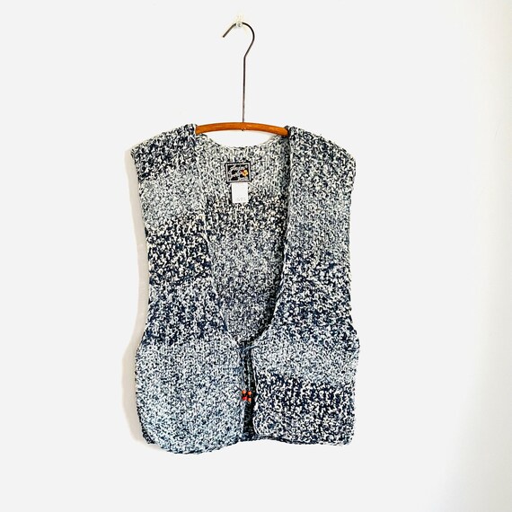 Vintage 80s 90s Denim Blue Knit Vest. Joujou Crochet Woven Cotton Vest Top. Vest Jacket Top.  Cottagecore. Hippie Grunge Vest. Boho Vest Top