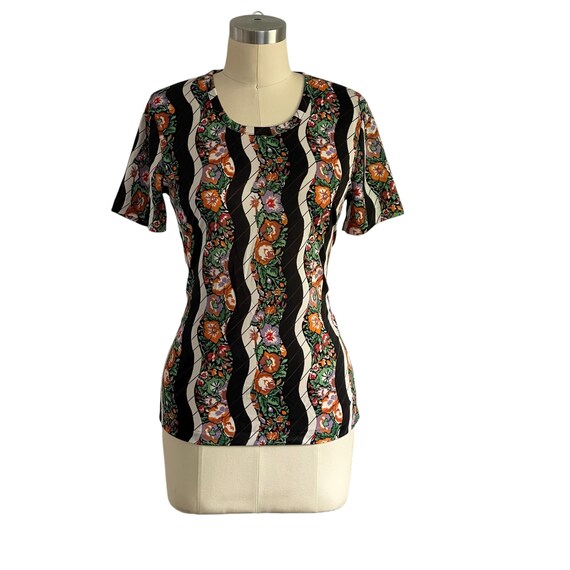 Vintage 70s Floral Stretch Top: Boho Hippie Shirt