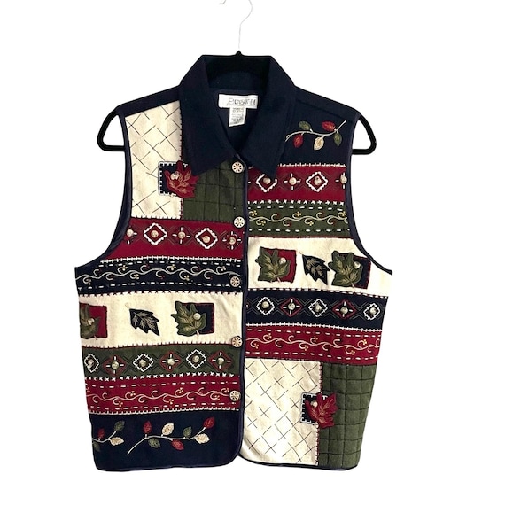 Vintage Patchwork Vest Top: Womens Cottagecore, Wool, Whimsy, Fall Countryside, Autumn, Grandma, Cozy, Whimsical, Granola Chic, Boho Chic.