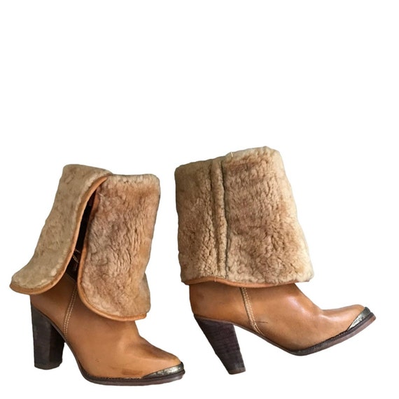 Stevie Gypsy Style Boots. Suede. Leather. Wild Pair Boots. Western Cowboy Boots Heels. Faux Sherpa Slouchy Boots. Gypsycore Glam Boots. 7.5