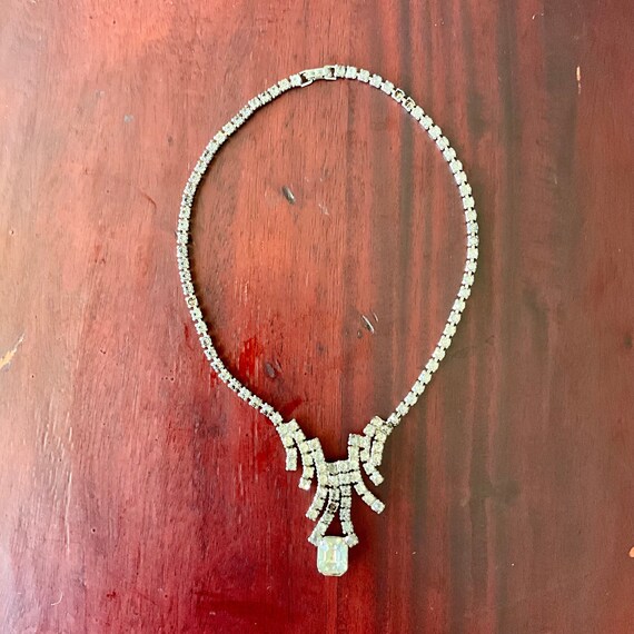 Vintage Crystal Rhinestone Pendant Necklace. Clear Glass Rhinestones. Bridal. Formal. Art Deco. Victorian. Mid Century. MCM. 20s 30s 40s 50s
