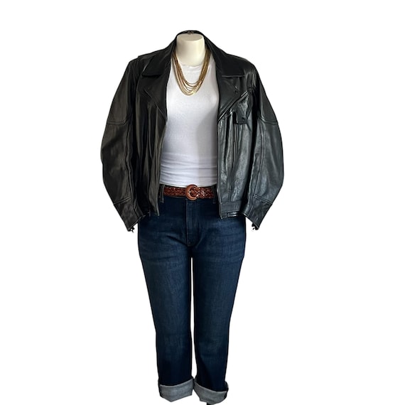 Vintage Black Leather Moto Jacket, Y2K Heavy Duty