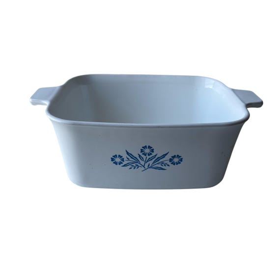 Vintage Corning Ware Blue Cornflower 1 1/2 Quart Casserole Dish. Blue and White Cookware Serving Dish. Antique. Floral. No Lid. 60s. 1960s.