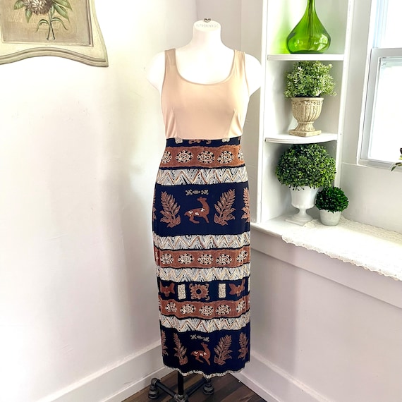 Vintage 1990s 90s Molly Molloy Dress. Y2K Festival Midi Dress. Graphic Print Y2K Midi Dress. Forest Emo Print Maxi Dress. Midi Maxi Dress.