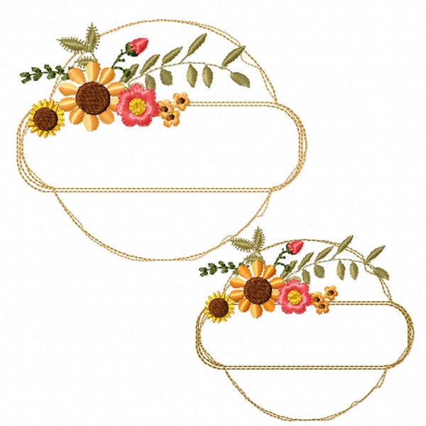 Whimsy Fall Floral Name Wreaths in 2 sizes  For the 4x4 and 5x7 hoop . Machine Embroidery Designs