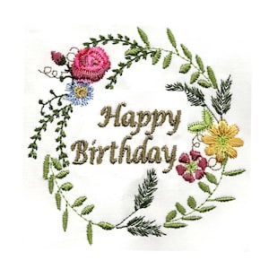 Happy Birthday....WATERCOLOUR WREATH 4 x 4  Machine embroidery Designs