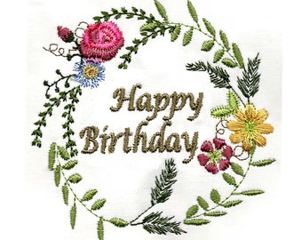 Happy Birthday....WATERCOLOUR WREATH 4 x 4  Machine embroidery Designs