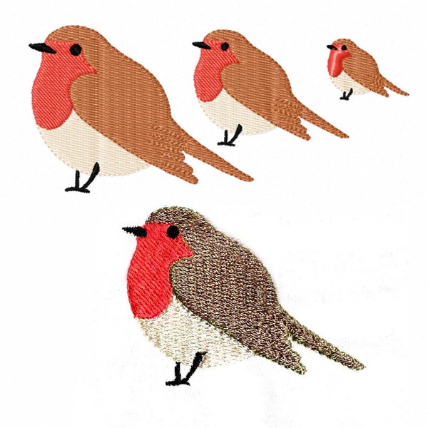 Simple petit Robin en 3 tailles.  Conceptions de broderie de machine de Noël