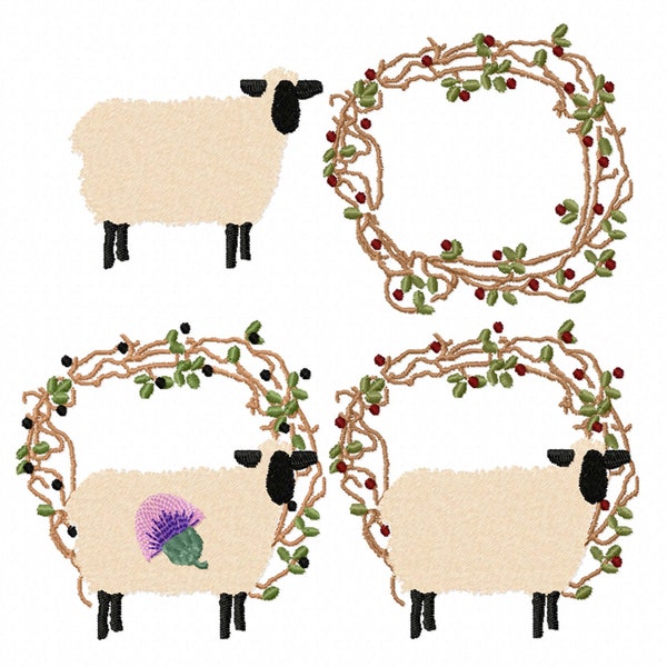 SINGLE SCOTS SHEEP . For the 4x4 hoop Prim/folk art Machine Embroidery Designs