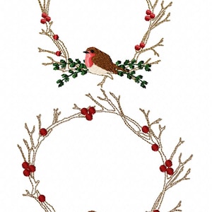 Whimsy Twiggy Robin Wreath  in 2 sizes.  .Christmas Machine Embroidery Designs
