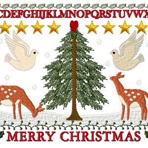 FOLKART SAMPLER, Frohe Weihnachten.   Maschinenstickerei