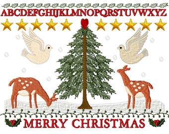 FOLKART SAMPLER, Merry Christmas.   Primitive,Folksy Machine Embroidery Designs