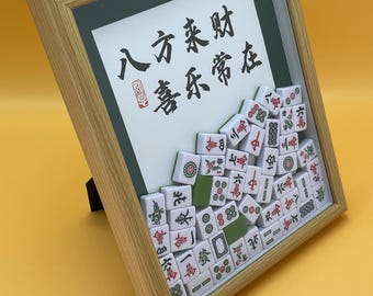 Mahjong Tile Art, Wealth & Joy Symbols, Hanging Charm Decor