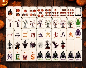 XL Halloween American Mahjong Set, 1.4'' 160 Tiles, Spooky Pumpkin Game Night Gift