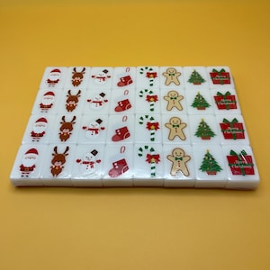 Jeu de mahjong à pousser de Noël : carreaux XL faits main, cadeau de fête