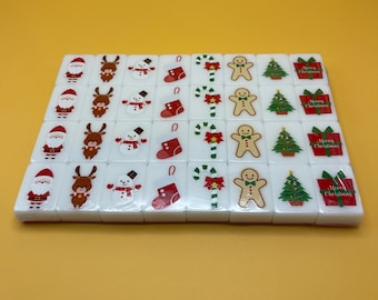 Christmas Mahjong Push Tile Game: Handmade XL Tiles, Social Party Gift