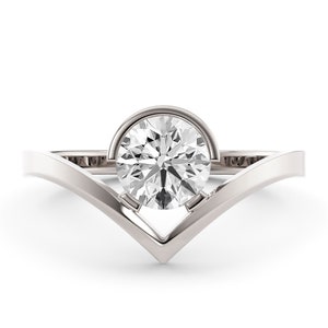 V Shaped Platinum Solitaire Lab-Diamond Engagement Ring