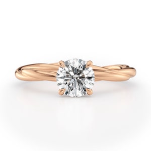 Rose Gold Twisted Solitaire Lab-Diamond Engagement Ring