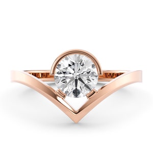 V Shaped Rose Gold Solitaire Lab-Diamond Engagement Ring