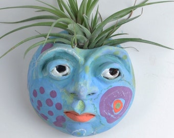 Whimsical Goddess of Good Hair Ceramic wall sculpture Air plant holder Gift