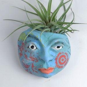 Whimsical Goddess of Good Hair Ceramic wall sculpture Air plant holder Gift image 1